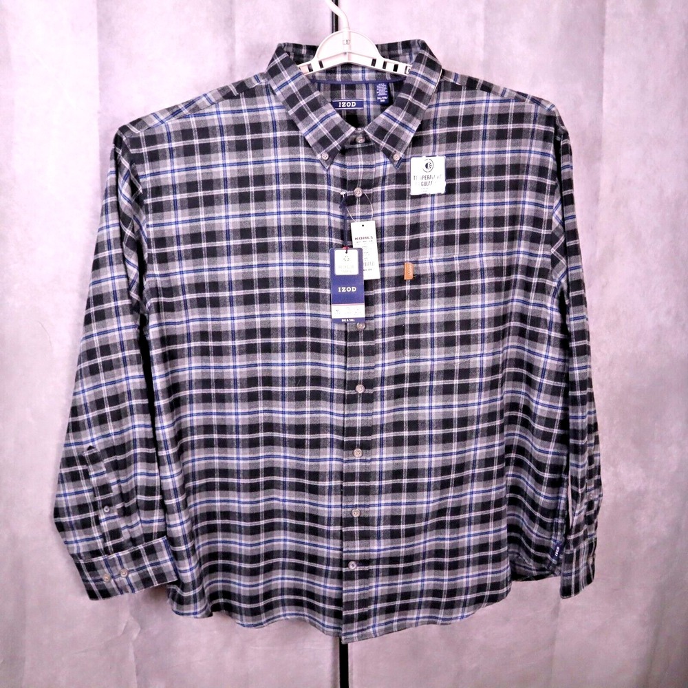 NWT IZOD Flannel Long Sleeve Blue/Black Plaid 3XL Cotton/Poly